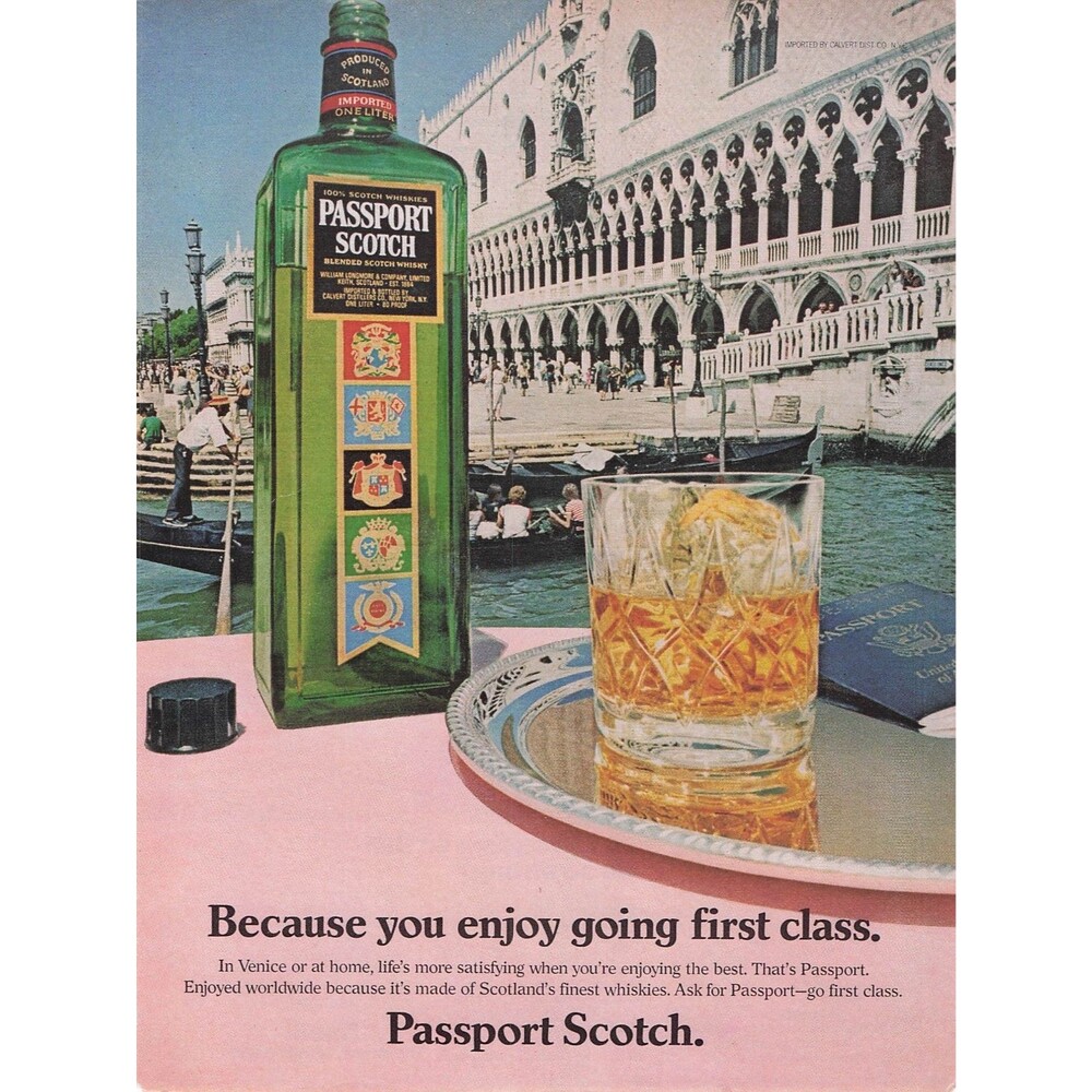 Vintage Passport Scotch Whisky Magazine Print Ad Venice Italy Wall Decor Art